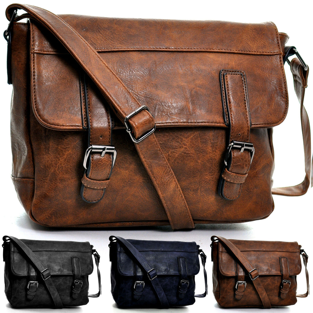 Borsa uomo vintage pelle cinghie tracolla messanger marrone cuoio grande lavoro