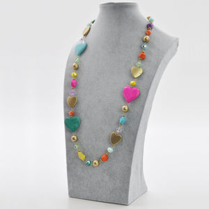 Collana lunga donna colorata multicolore resina piete dure donna cuore etnica