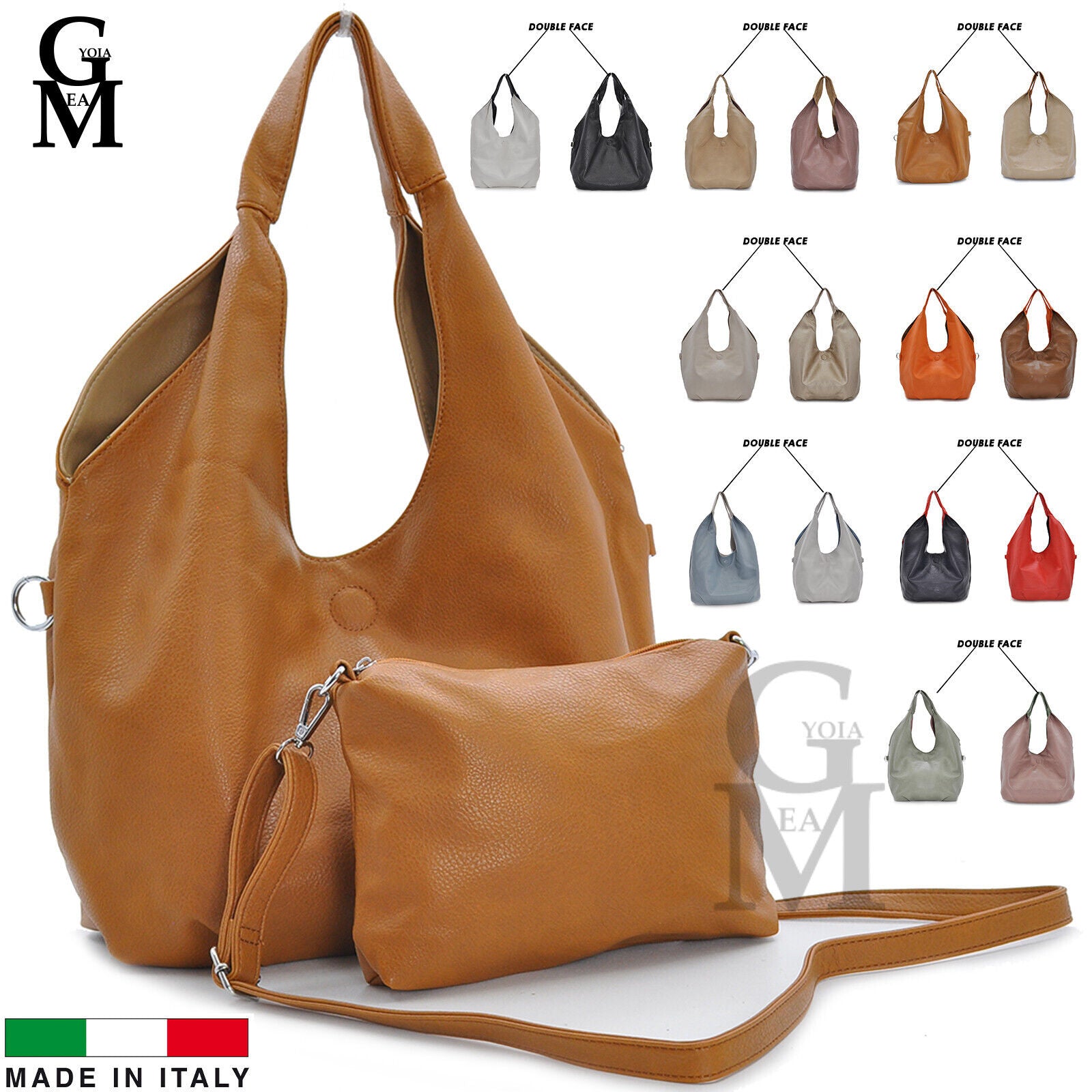 GM borsa 3in1 donna reversibile double face cambio colore hobo sacco vera pelle