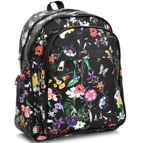 GM zaino zainetto donna nuovo fiori tropicale fantasia floreale grande tasche