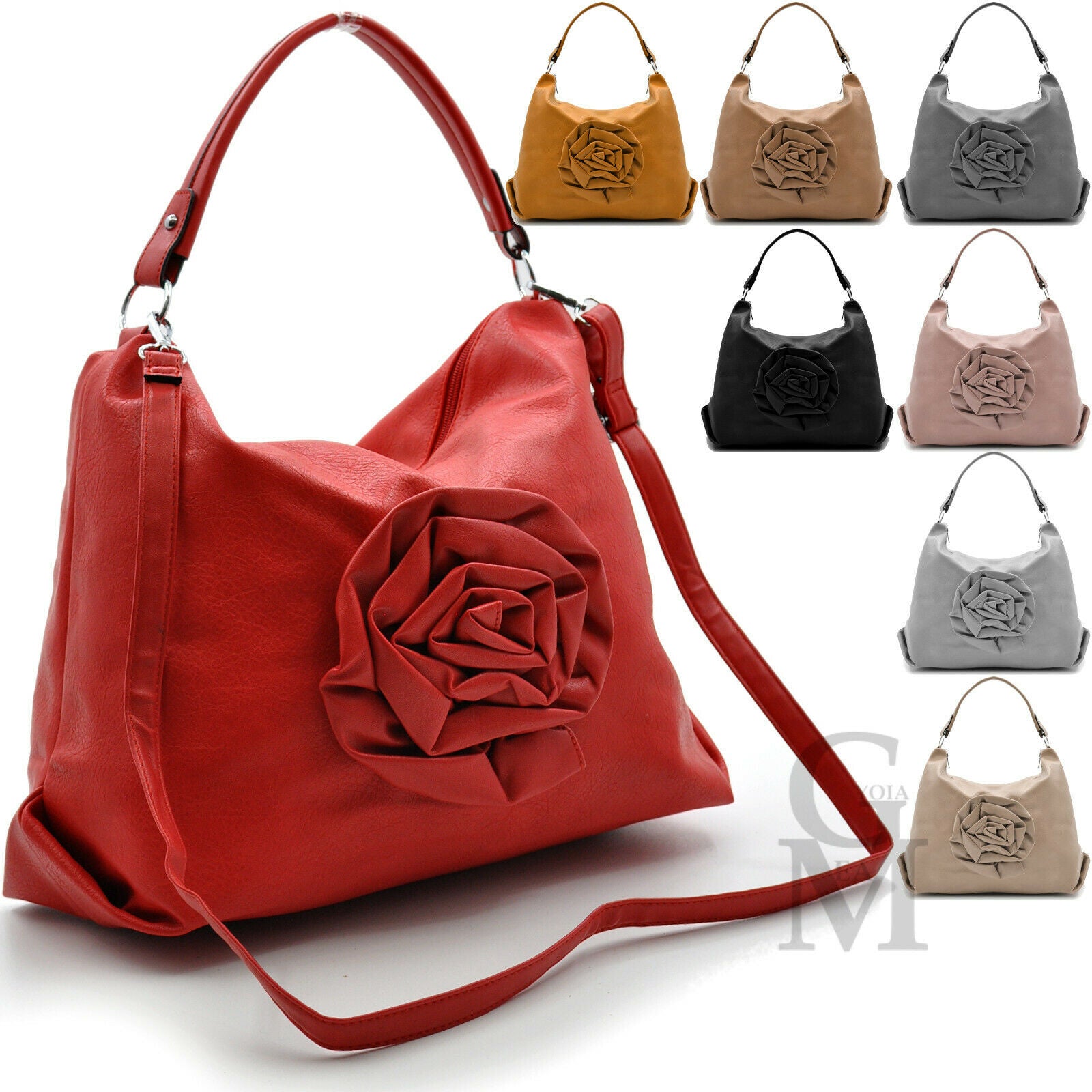 Borsa LUISA pelle morbida sacco semplice casual passeggio zip fiori rose ricamo