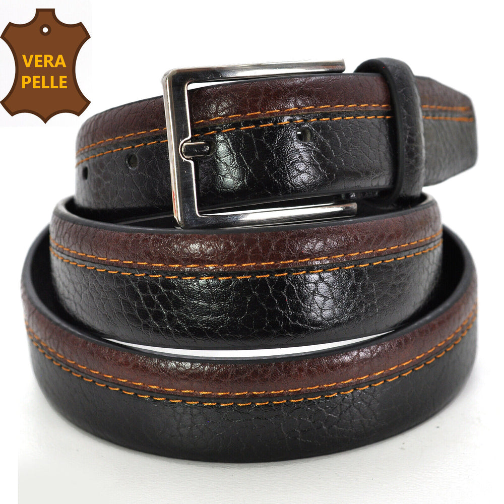 Cintura Cinta Uomo 3,8cm Vera Pelle Casual marrone e nera Accorciabile bicolore