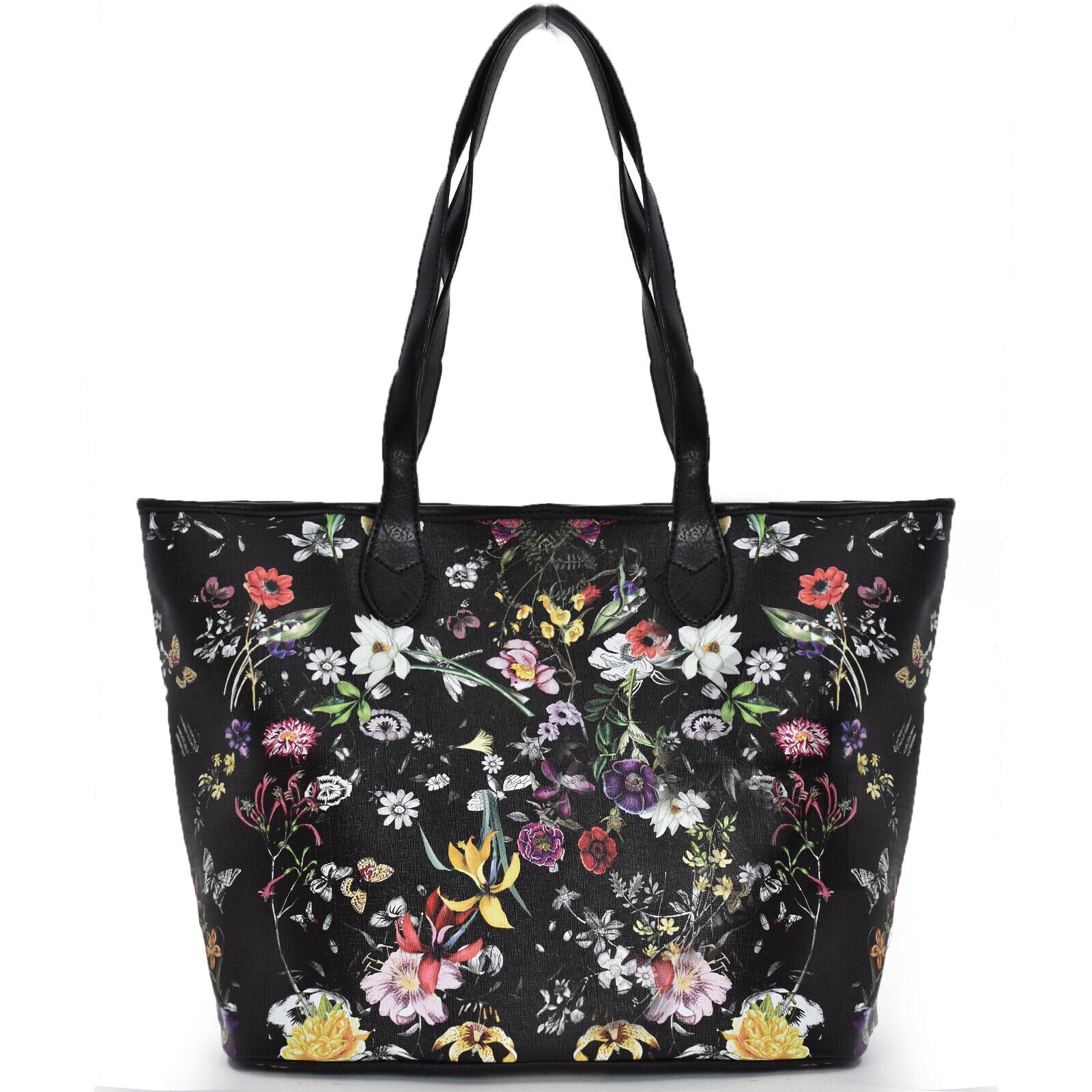 Borsa GM donna shopping fantasia fiori casual grande spalla fiorata nera nuova