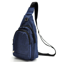 Carica l&#39;immagine nel visualizzatore di Gallery, Marsupio tessuto nylon uomo petto mono spalla borsa 4 tasche viaggio casual blu