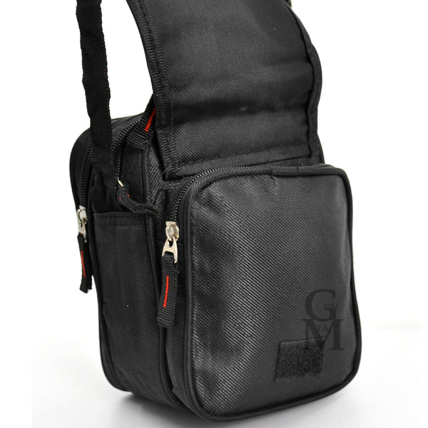 Borsello piccolo 6 tasche zip uomo nero borsellino casual tessuto nylon tracolla