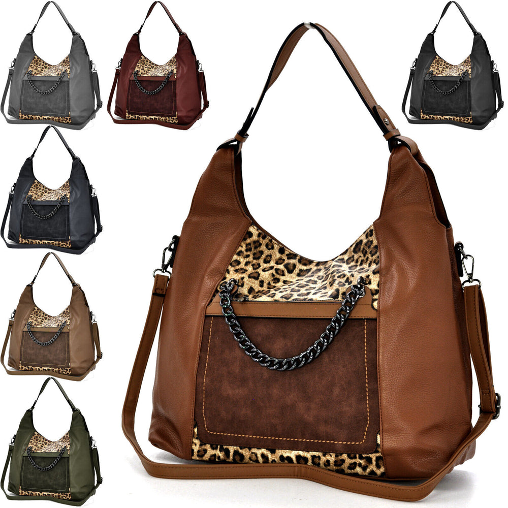 Borsa donna firmata hobo animalier sacco tracolla pelle fantasia leopardata nera