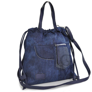 Borsa jeans artigianale tracolla strass glitter nuova ricciata capiente donna