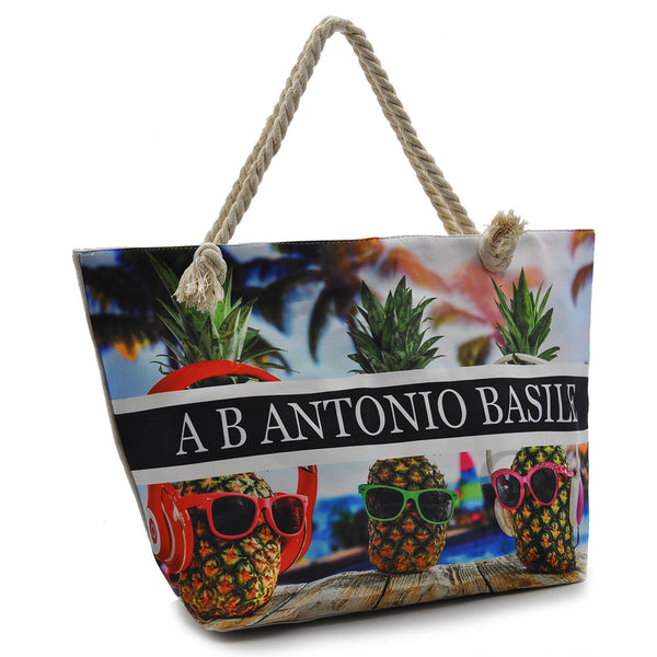 borsa mare fantasia frutta ananas sole firmata A.Basile multicolore manici corda