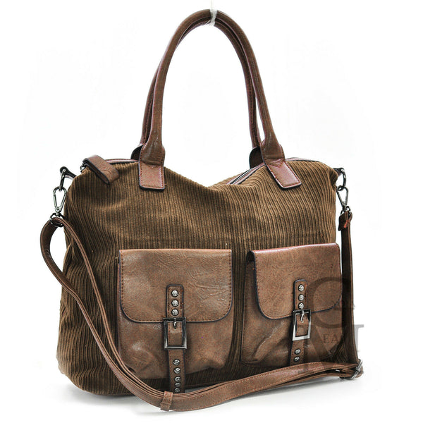 GM borsa morbida spalla donna vintage velluto coste e pelle capiente particolare