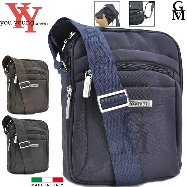 COVERI Borsello 5 zip originale tasche blu sportivo uomo tracolla nylon tessuto