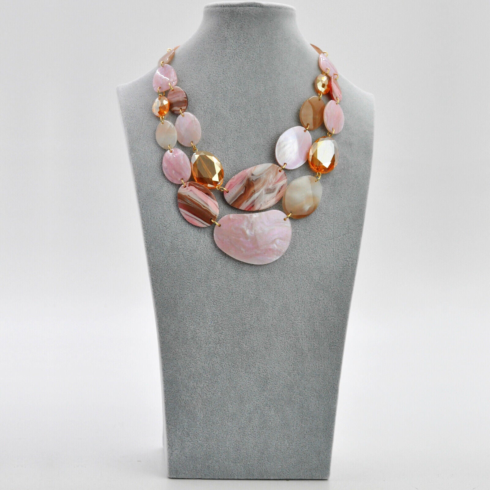 Collana girocollo donna resina pietre dure rosa cristalli boemia elegante nuova