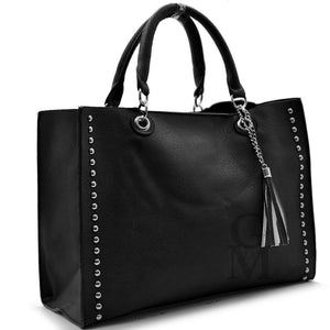 Borsa shopping moda casual passeggio unica tinta borchie zip casual passeggio