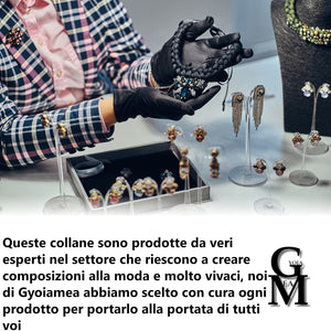 Collana blu turchese lunga corallo legno etnico dischi quadrati boemia etnica