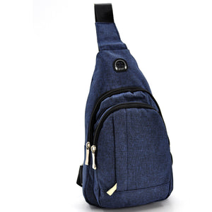 Marsupio tessuto nylon uomo petto mono spalla borsa 4 tasche viaggio casual blu