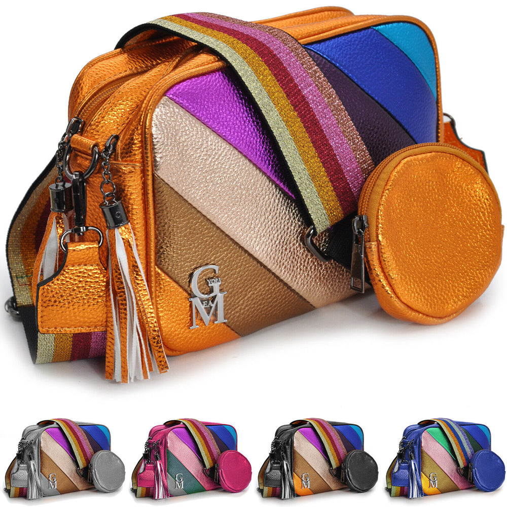Borsetta + portamonete multicolore laminata ecopelle tracolla cinghia piccola
