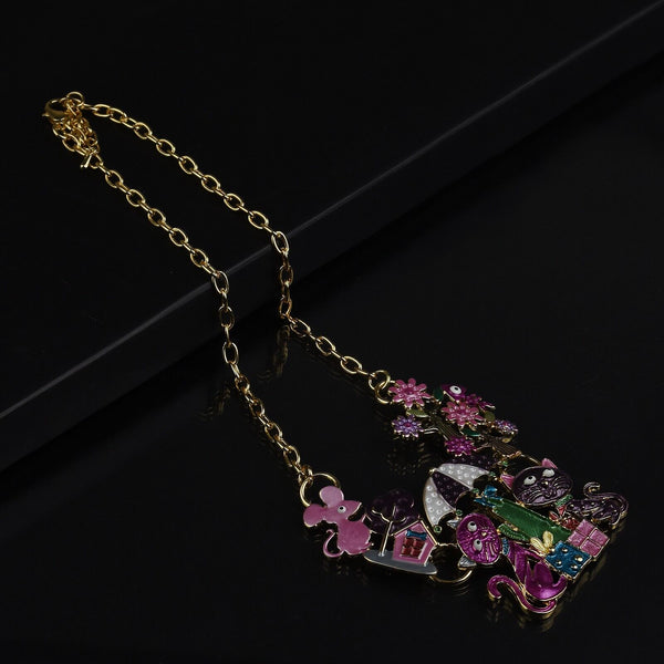 Collana Donna GATTO acciaio inossidabile colorato artigianale disegno nuova