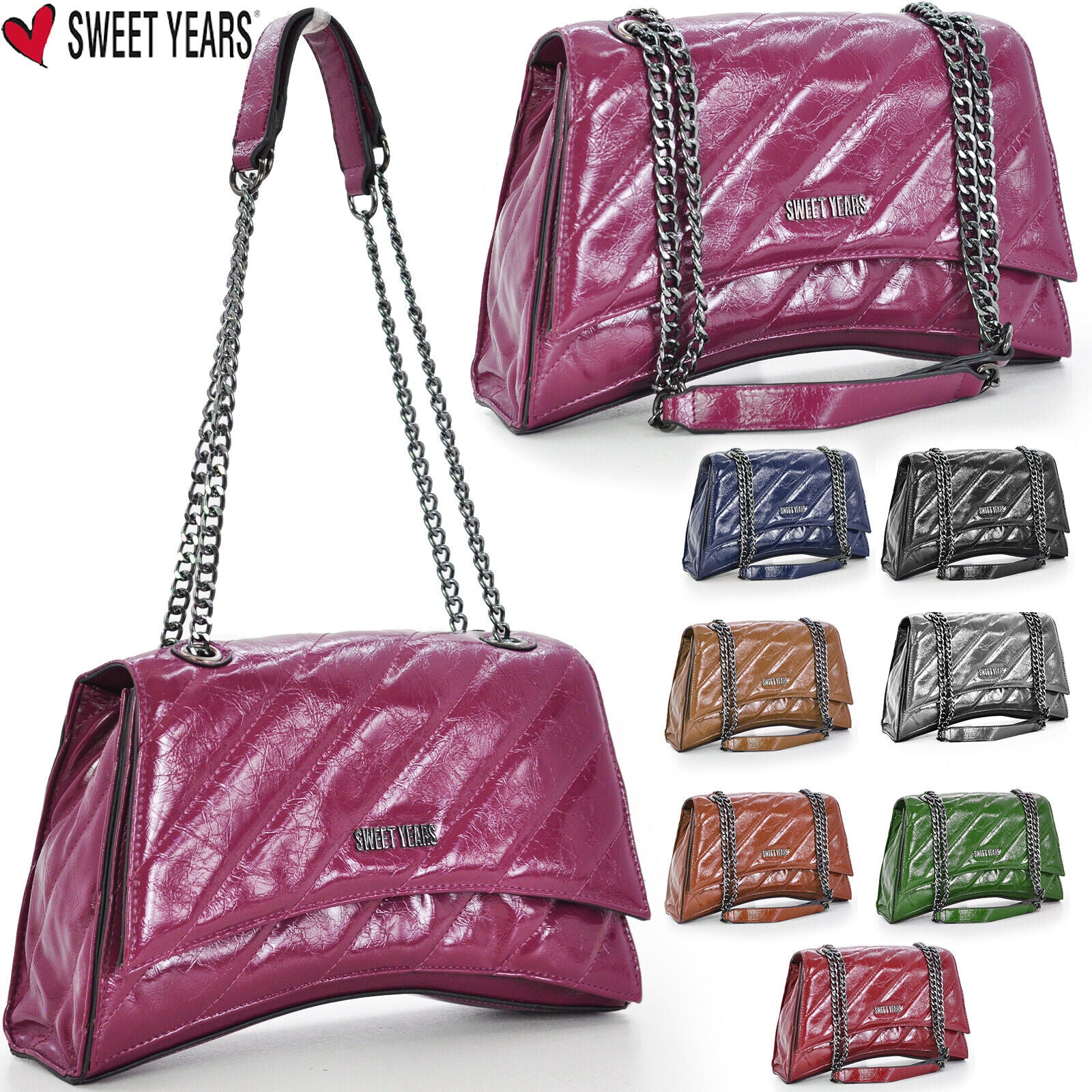 SWEET YEARS Borsa borsetta pelle donna tracolla catena trapuntata ragazza rigida