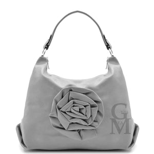 Borsa LUISA pelle morbida sacco semplice casual passeggio zip fiori rose ricamo