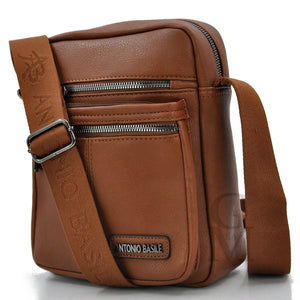 A. Basile ITALIA borsello 5 tasche zip comodo grande uomo pelle tracolla marrone