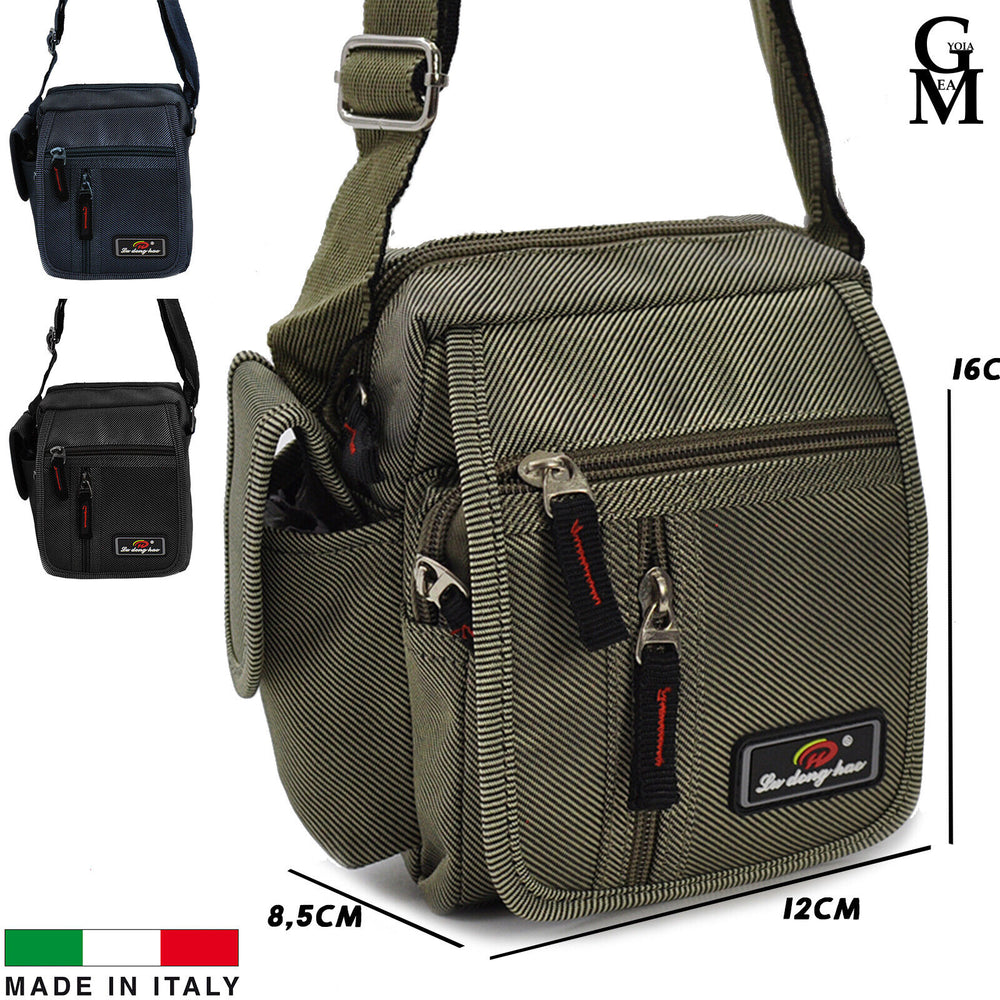 Borsellino borsello borsa uomo tracolla tessuto nylon tasche esterne  verde tel