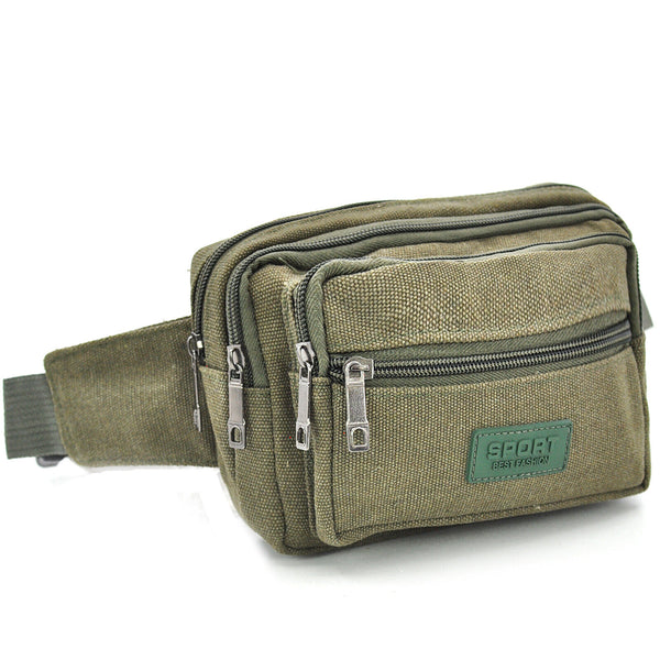 Marsupio multi tasche 5zip tela tessuto canvas militare vita spalla uomo viaggio