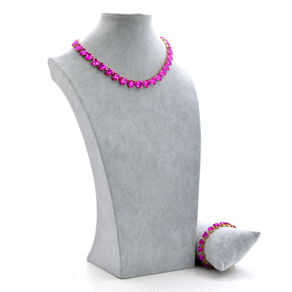 Parure Collana e bracciale girocollo cristalli pietre forma cuori gioiello nuovo