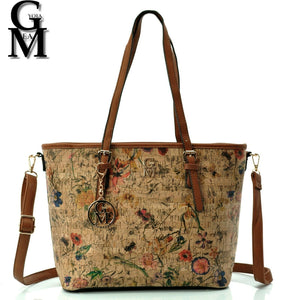 Gyoiamea borsa fantasia fiori sughero legno donna shopping spalla particolare