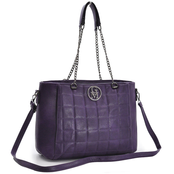 Borsa GM viola donna grande spalla pelle catene trapuntata passeggio shopping