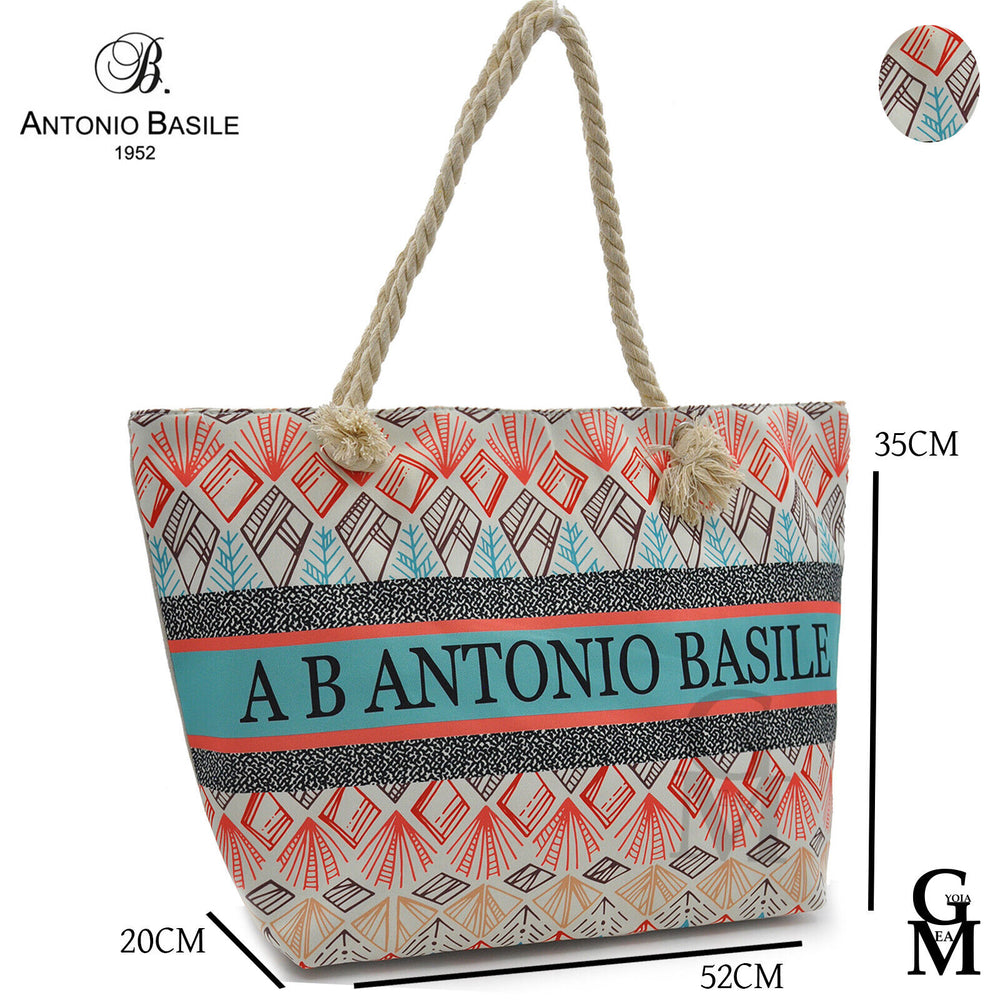 borsa mare firmata A.Basile casual fantasia cristalli multi colore manici corda