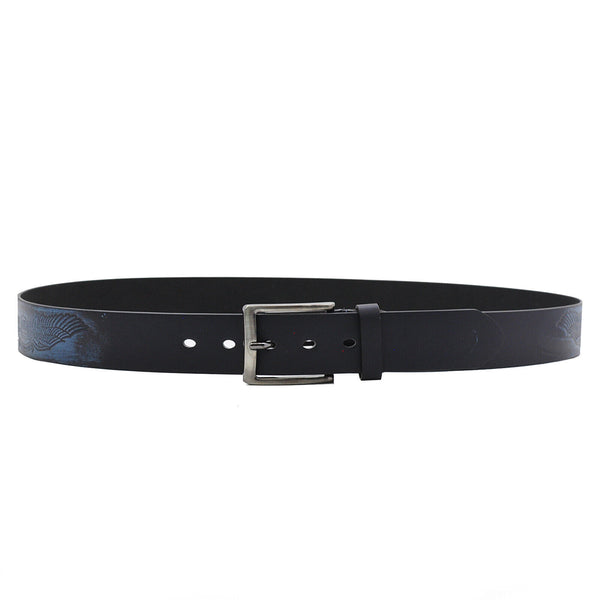 Cintura uomo elegante 3,5cm nuova pelle ali biker rock blu Cinta motociclista