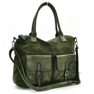 GM borsa morbida spalla donna vintage velluto coste e pelle capiente particolare