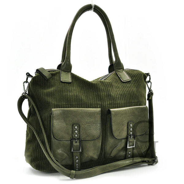 GM borsa morbida spalla donna vintage velluto coste e pelle capiente particolare