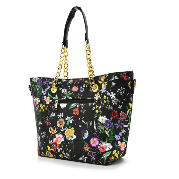 Borsa shopping moda grande GM donna grande spalla manici a catena fiori floreale