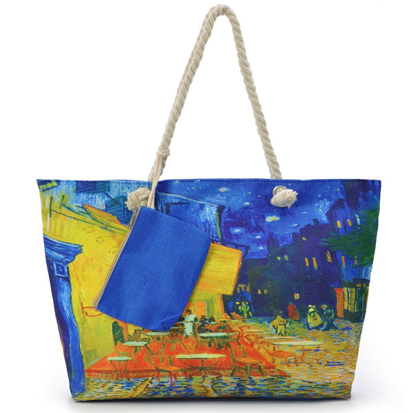 BORSA mare Terrazza del caffè la sera van Gogh dipinto opera d'arte DONNA tela