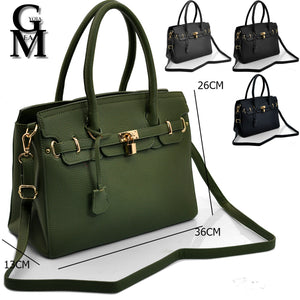 Borsa lucchetto ciondolo bauletto kelly birkin verde elegante tracolla moda nera