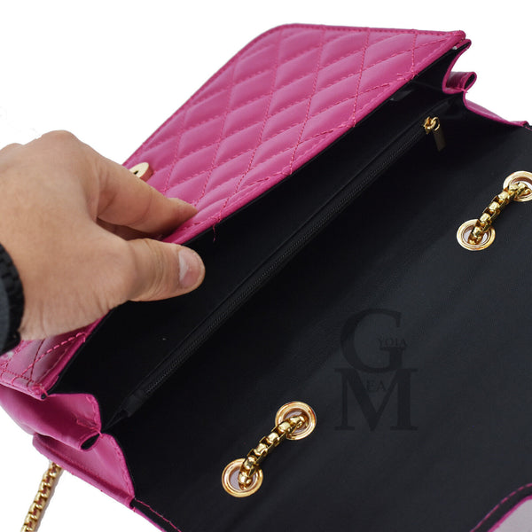 Borsa donna borsetta piccola sexy pelle catena trapuntata elegante rigida oro