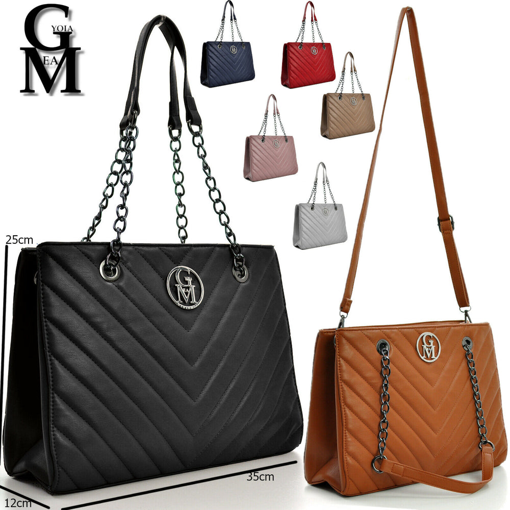 Gyoiamea borsa donna firmata pelle manici catene shopping trapuntata italy moda