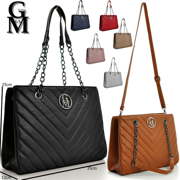 Gyoiamea borsa donna firmata pelle manici catene shopping trapuntata italy moda