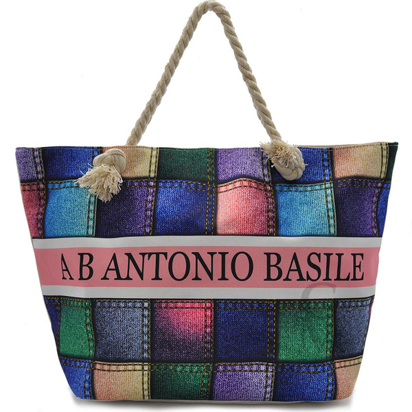 borsa mare firmata A.Basile capiente a fantasia colorata manici in corda casual