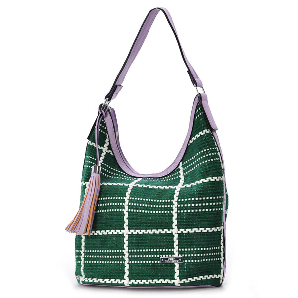 Borsa donna charro tessuto tweed spalla capiente sacco hobo ricamata giornaliera