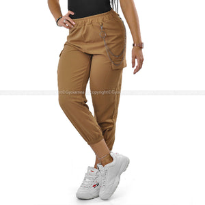 Pantalone cargo donna elasticizzato tasconi catena sportivo morbido giornaliero