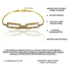 Carica l&#39;immagine nel visualizzatore di Gallery, Bracciale tennis nuovo rettangoli uomo donna acciaio inox regolabile col. oro