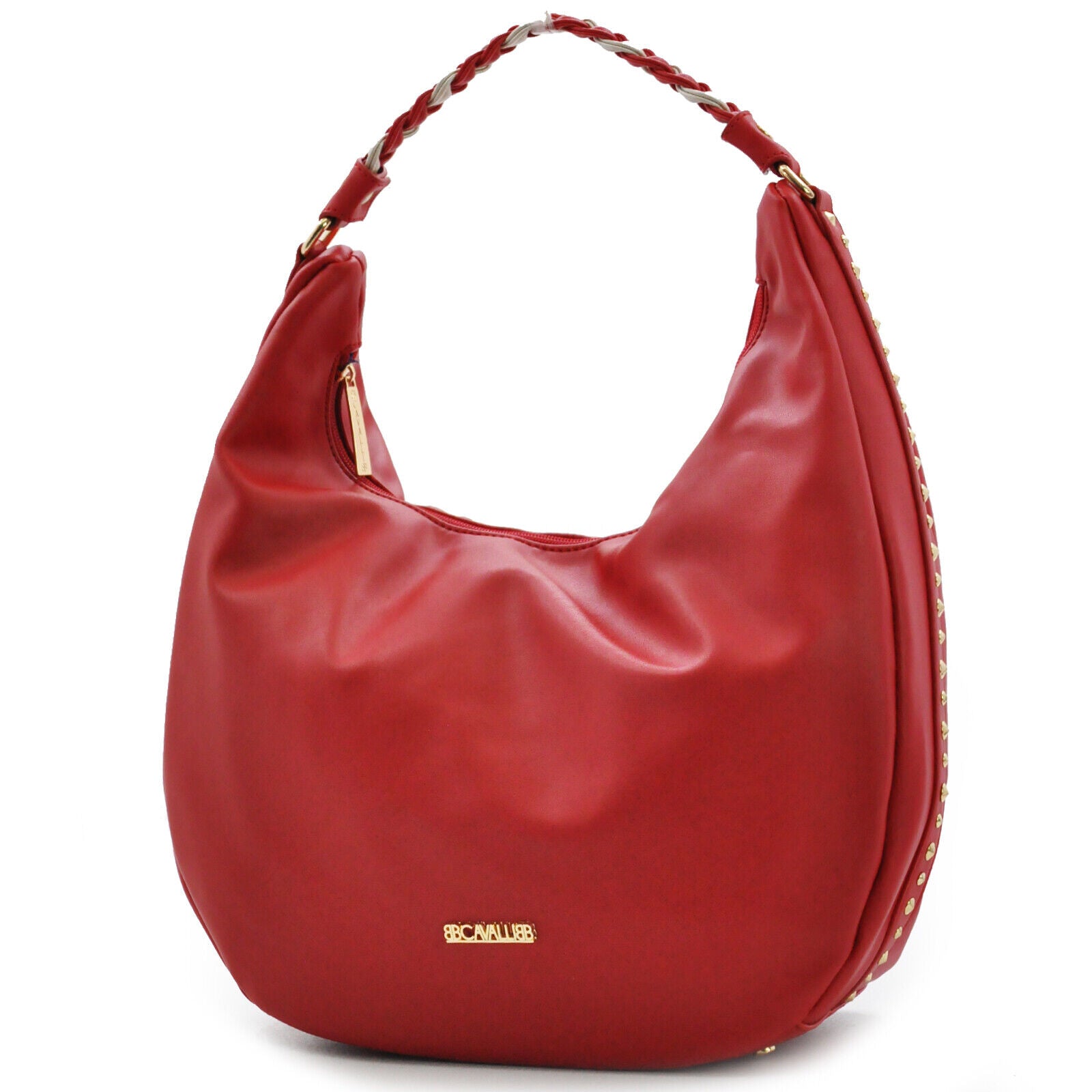 Borsa hobo donna a sacco CAVALLI capiente morbida monomanico rossa beige borchie