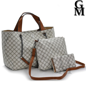 Gm borsa 3in1 hobo sacco fiorata manici catena tracolla fantasia fiori beige