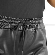 Carica l&#39;immagine nel visualizzatore di Gallery, Pantalone donna ecopelle elasticizzato nero felpato casual sportivo morbido