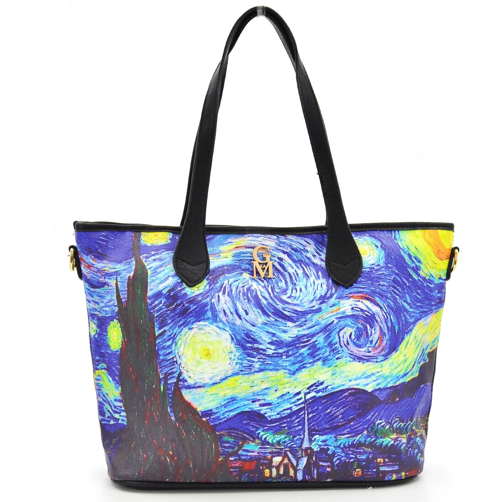 Borsa shopping dipinto stampa opera d'arte notte stellata Van Gogh colorata moda