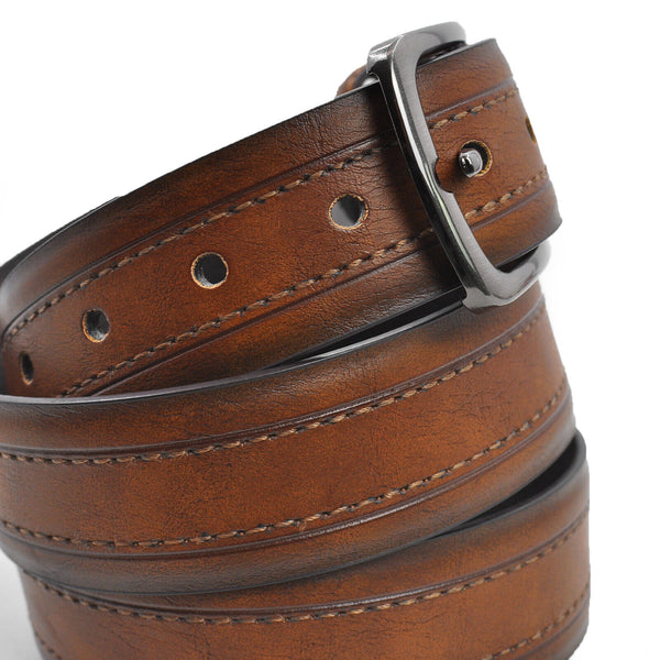 Cintura Cinta Uomo in Vera Pelle Cuoio Artigianale Casual VINTAGE cuciture nera