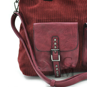 GM borsa morbida spalla donna vintage velluto coste e pelle capiente particolare