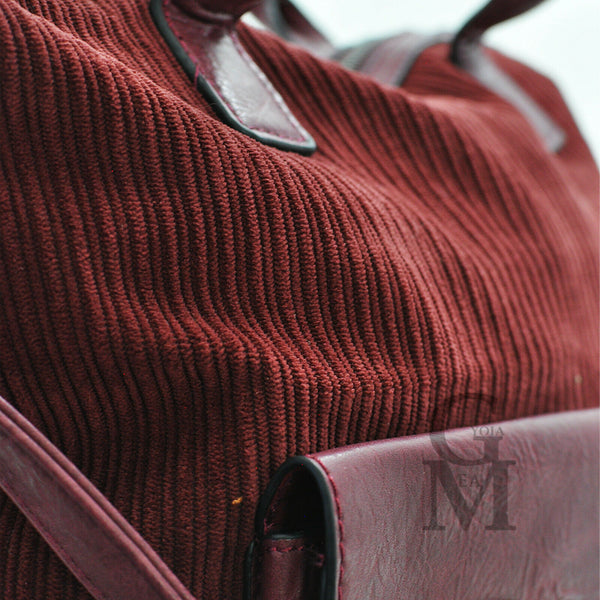 GM borsa morbida spalla donna vintage velluto coste e pelle capiente particolare