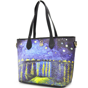 Borsa shopping dipinto stampa opera d'arte Notte stellata sul Rodano paesaggio
